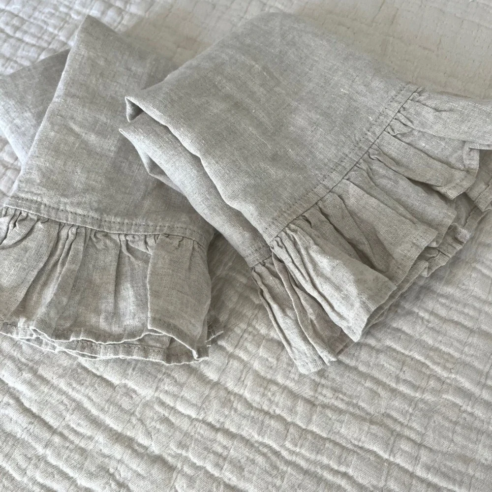 2 100% Linen‎ Ruffle Kitchen Towels